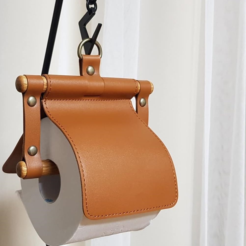 Cabilock Farmhouse Paper Towel Holder Brown Pu Leather Design