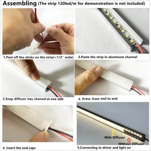 LED Strip U Channel Diffuser 6-Pack with 1FT Aluminum Track