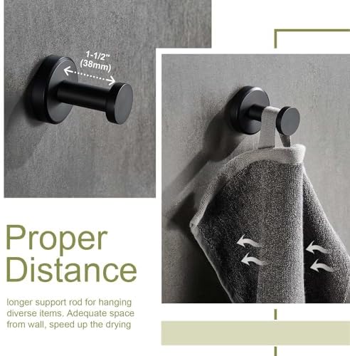 APLusee Matte Black Towel Hook and Ring Set 1