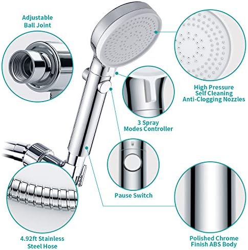 Adjustable 3-Mode Handheld Shower Head with Hose and Valve
