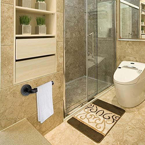 SUNMALL Heavy Duty Iron Pipe Roll Holder - Black Rustic Bathroom Organizer