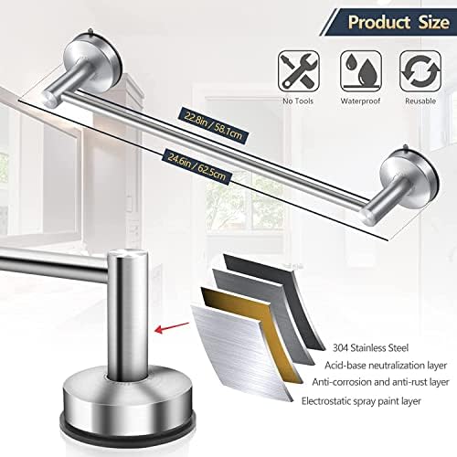 DGYB Suction Cup Towel Bar Set of 2 Brushed Nickel