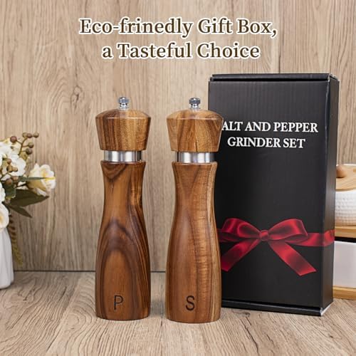 Haomacro 2 Pack Acacia Wood Salt Pepper Grinder Set