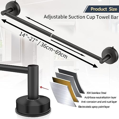 DGYB Adjustable Suction Cup Towel Bar Set of 2 Matte Black