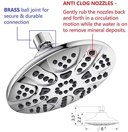 Anti-Clog 6 Wide 30-Setting Rain Shower Combo with 5ft hose