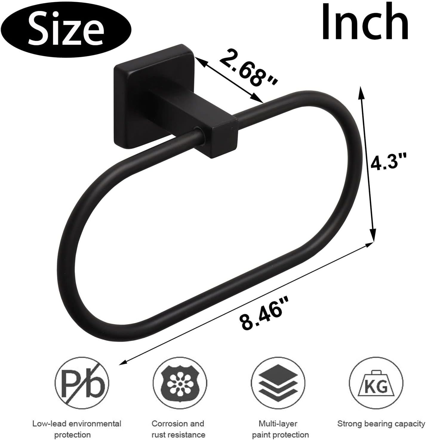 TocTen 16 Inch Matte Black Towel Rack Set