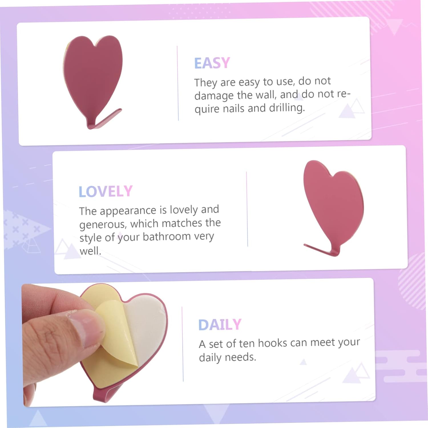 Jojofuny Heart-Shaped Hooks 10 Pack Wall Mount Storage Towel Hanger
