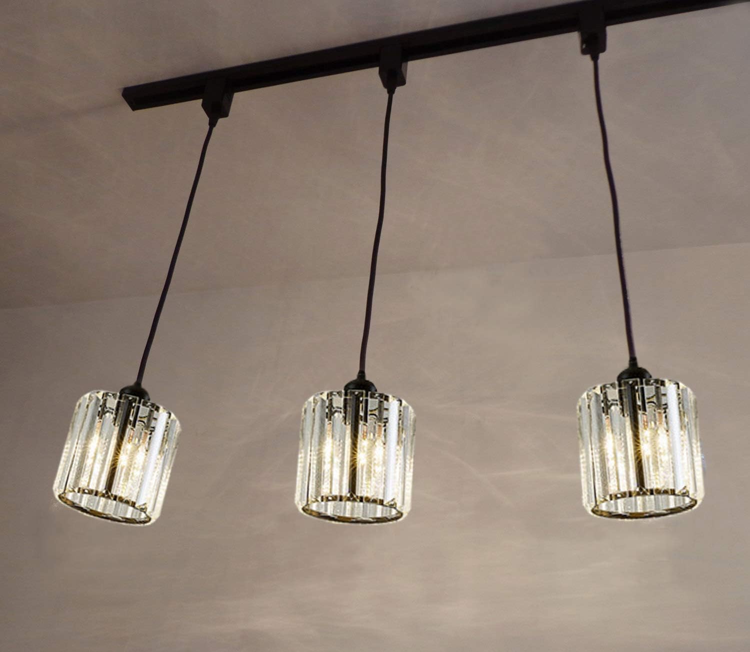 Kiven One-Light Track Light with Matte Black Frame and Crystal Pendant