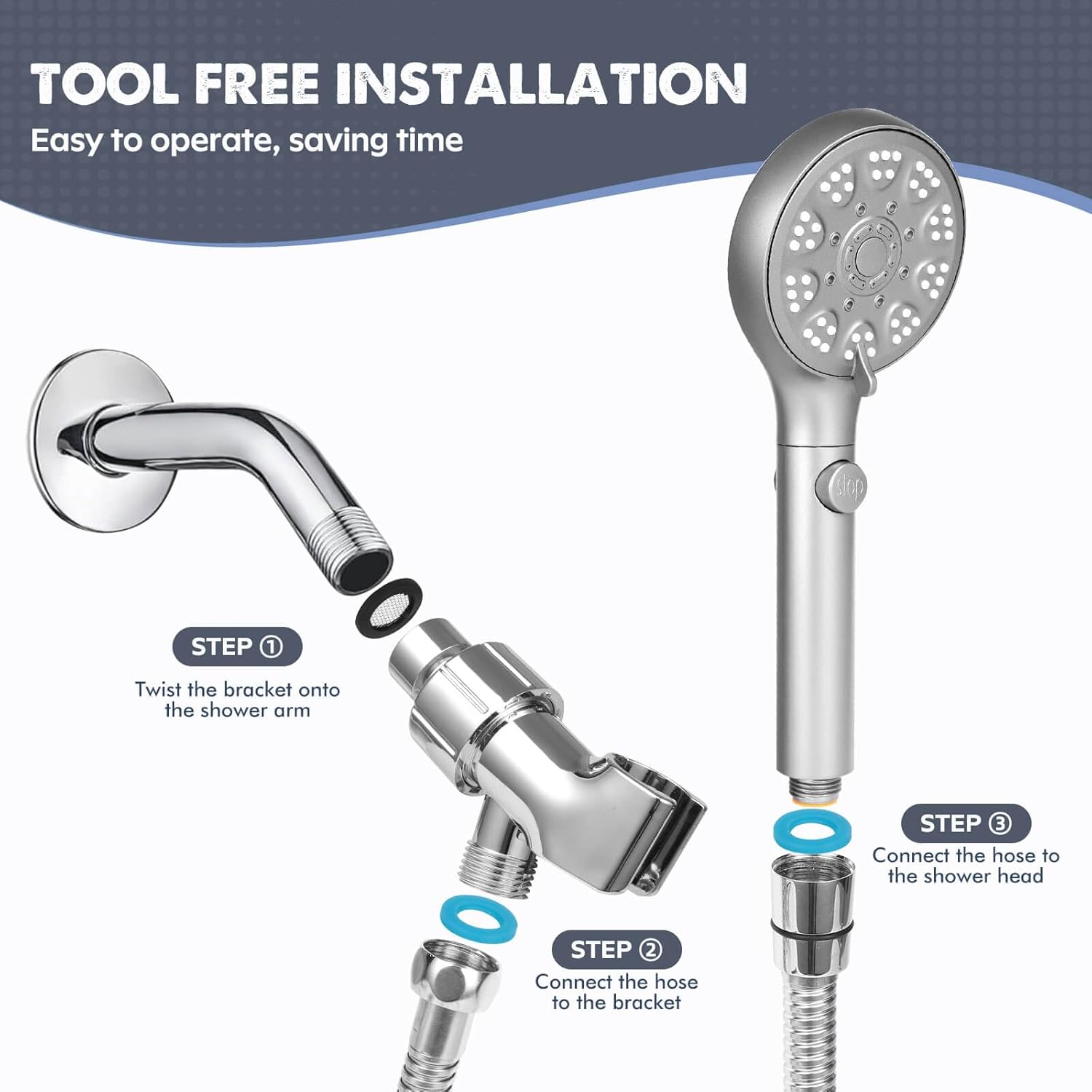 Fast-Flowing Self-Cleaning Pressure-Saving Handheld Shower Head