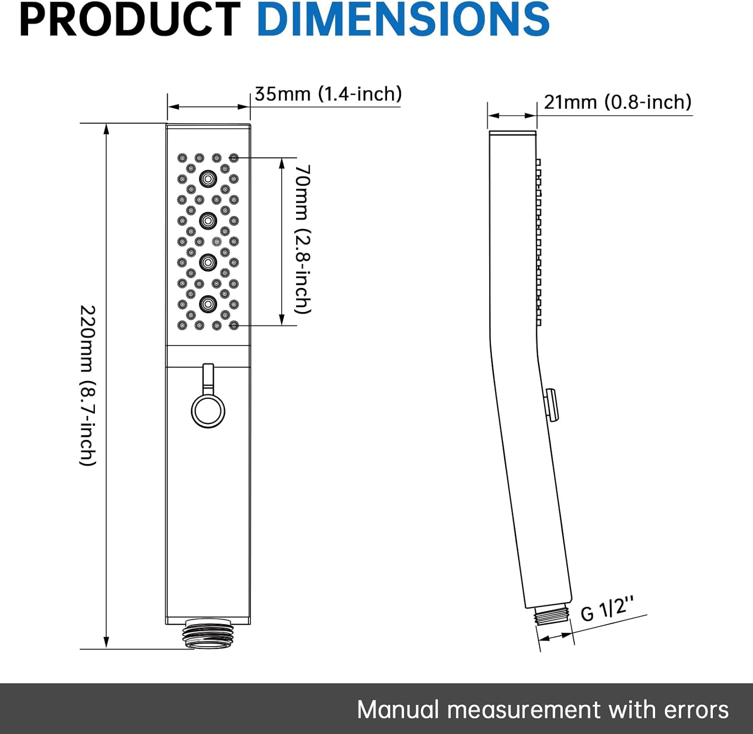 G-Promise All Metal Square 3-Mode Handheld Shower Head