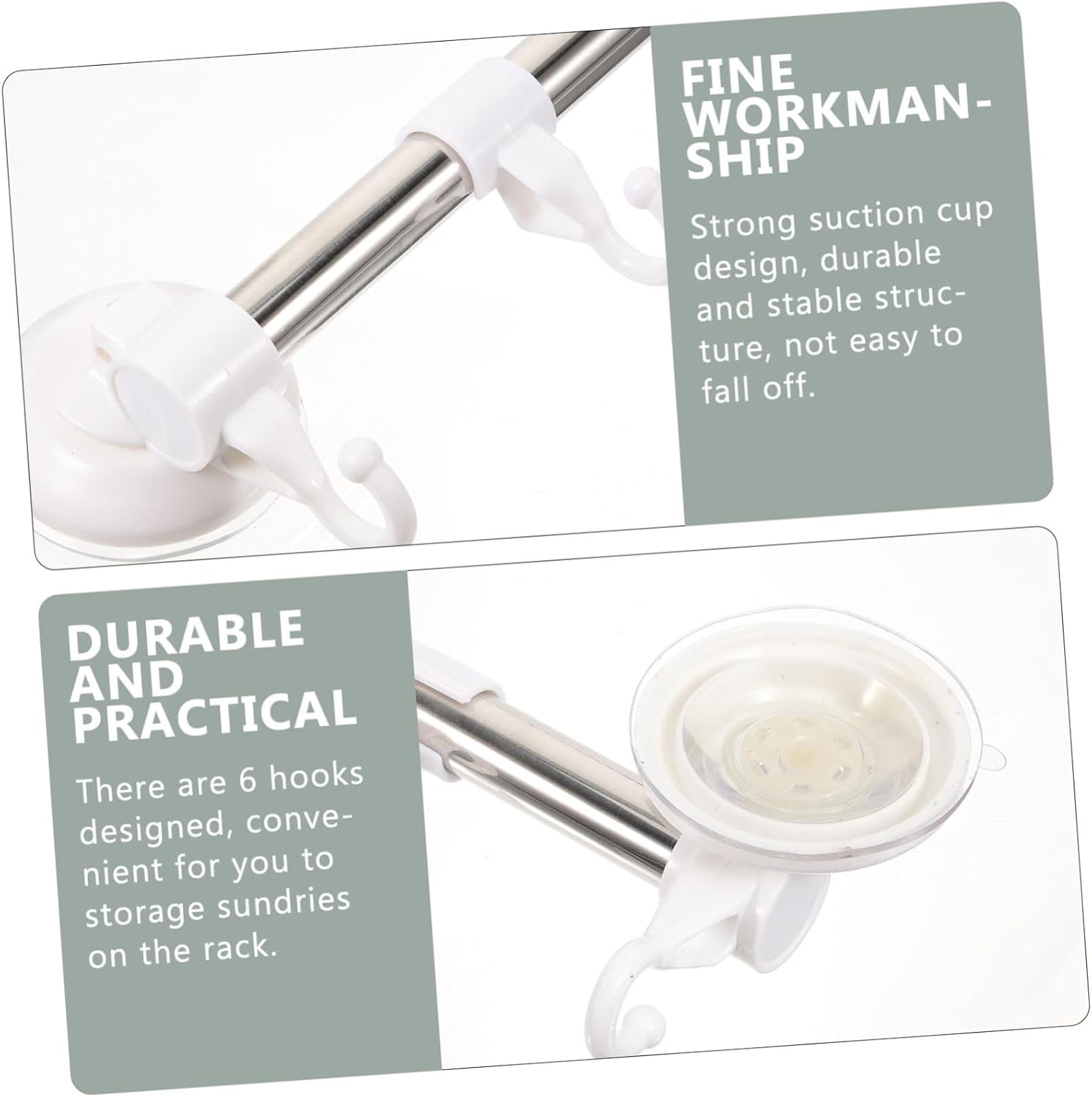 Angoily Adjustable Suction Cup Towel Bar with Hooks