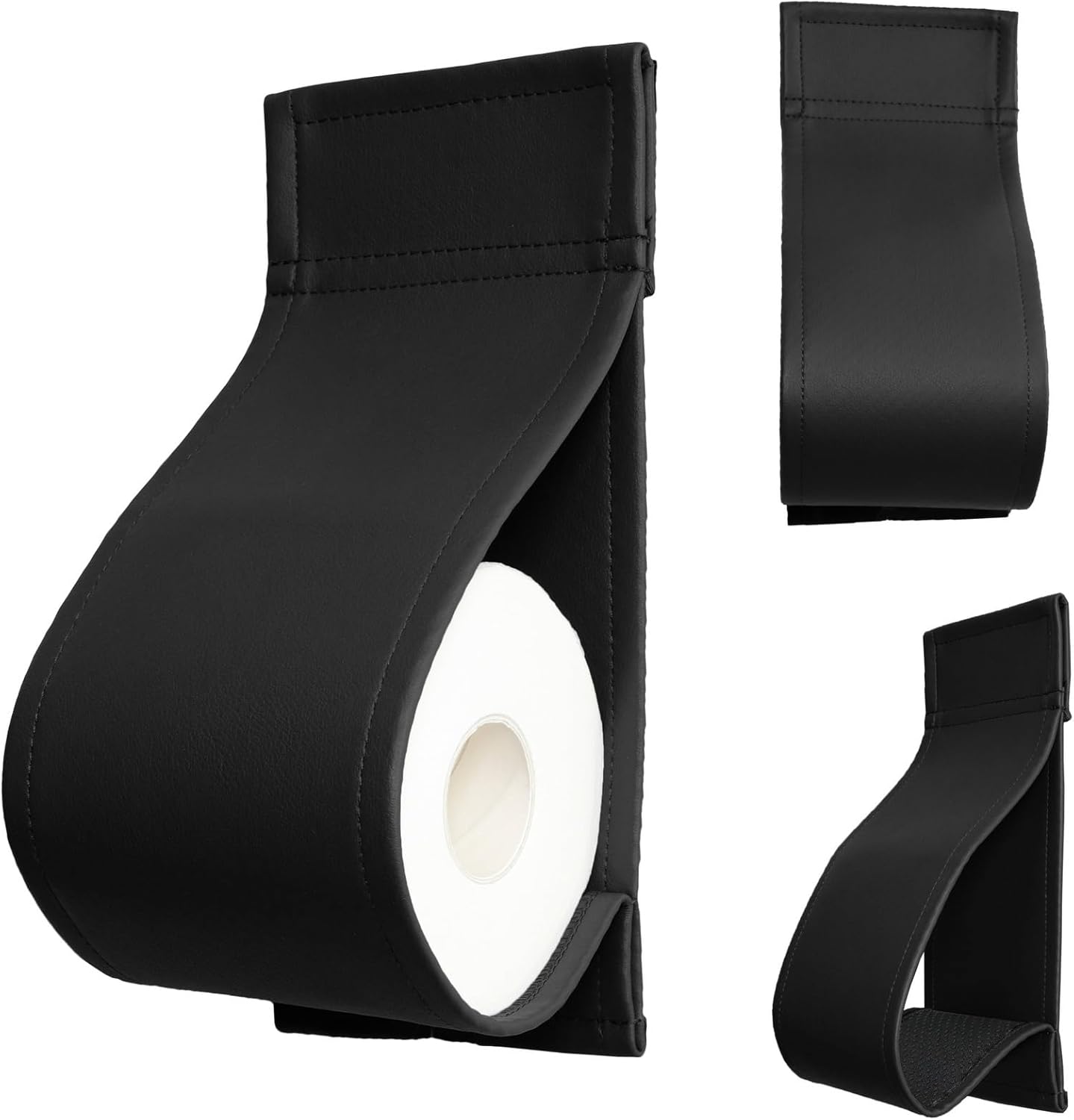 AmazeCov Leather Toilet Paper Holder No-Drill Wall Mount Black