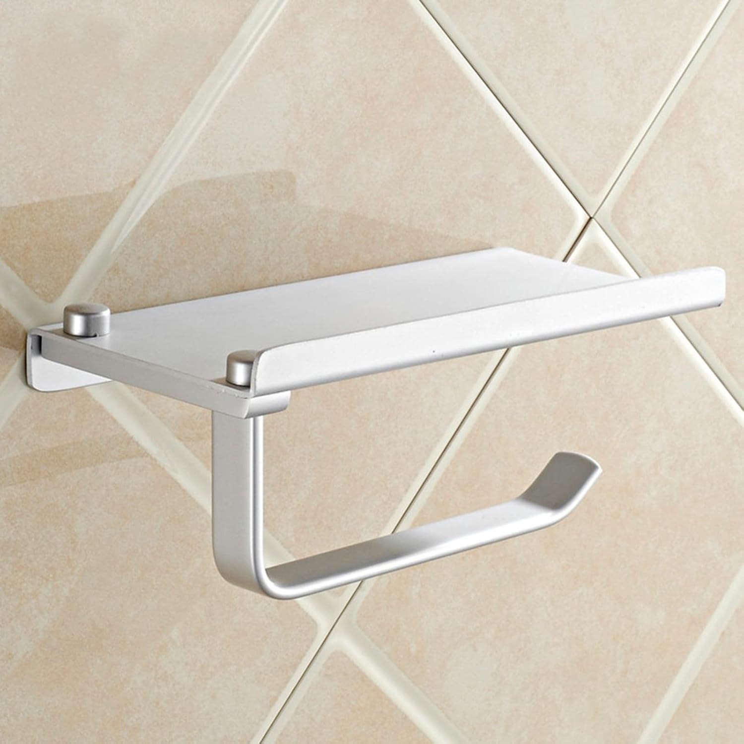 YIWULA Toilet Paper Holder with Phone Shelf Wall-Mounted Bath Accessory Silver