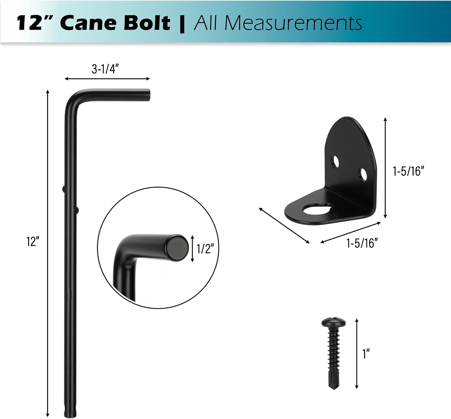 12 Cane Bolt Heavy Duty Drop Rod Gate Stopper Hardware Black Finish