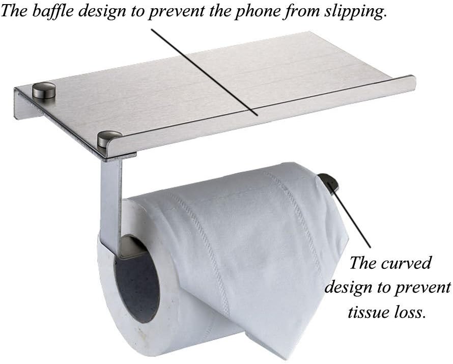 Stainless Steel Toilet Paper Holder with Phone Shelf