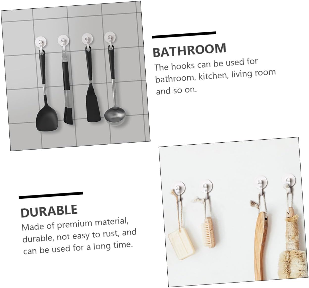 WHAMVOX Multipurpose Bathroom Hooks Black Self-Adhesive Heavy Duty