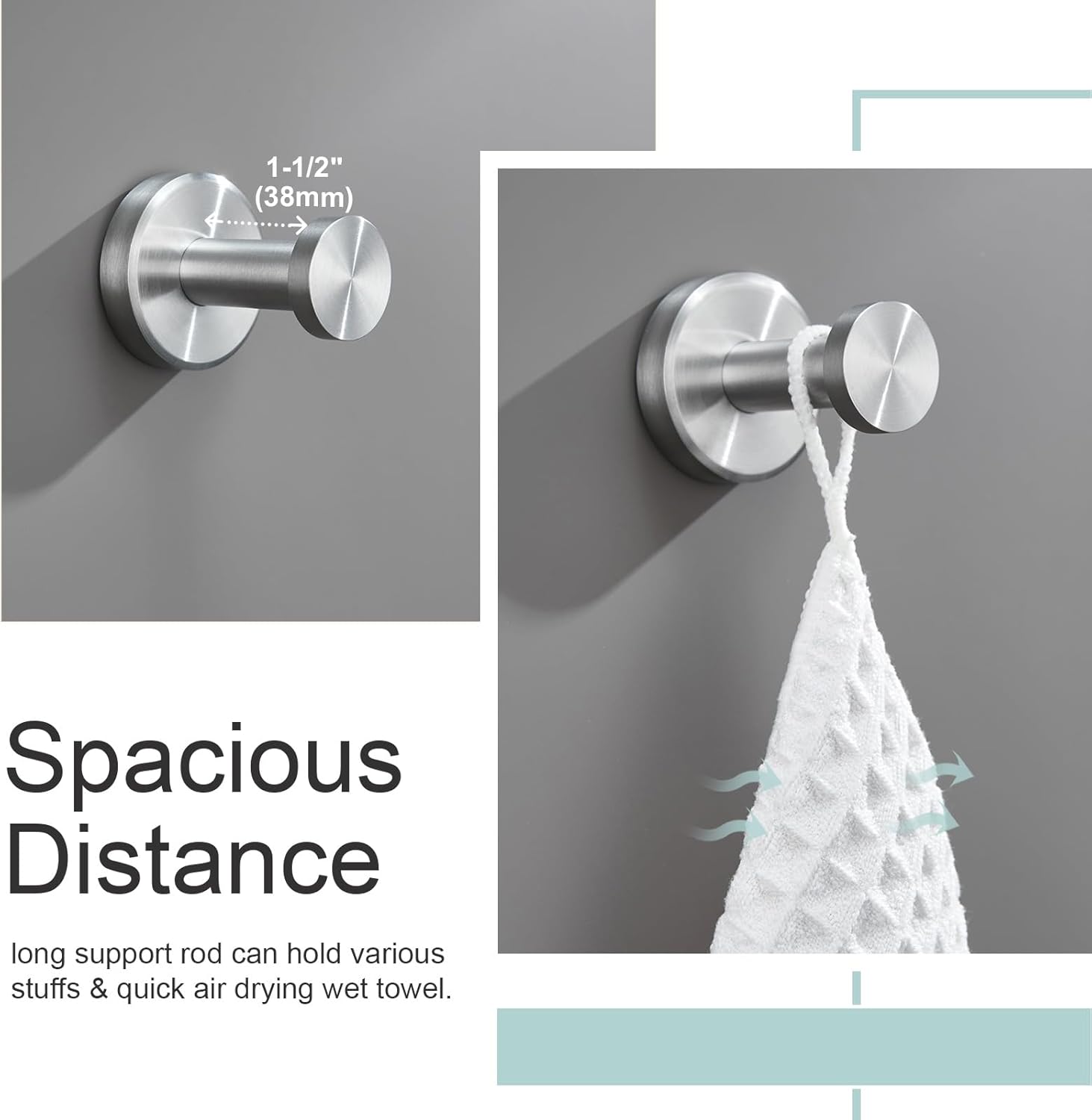 APLusee Round Towel Hook and Ring Bundle Brushed Nickel 304 Stainless Steel