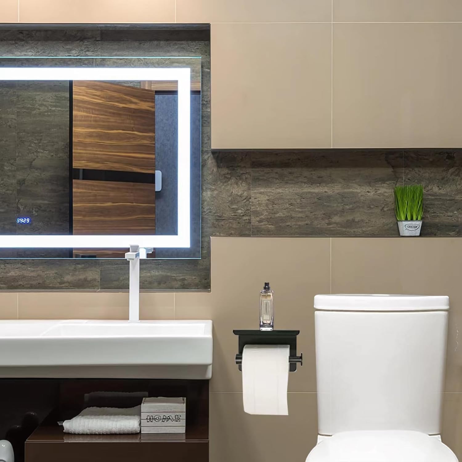 Matte Black Toilet Paper Holder with Phone Shelf 1