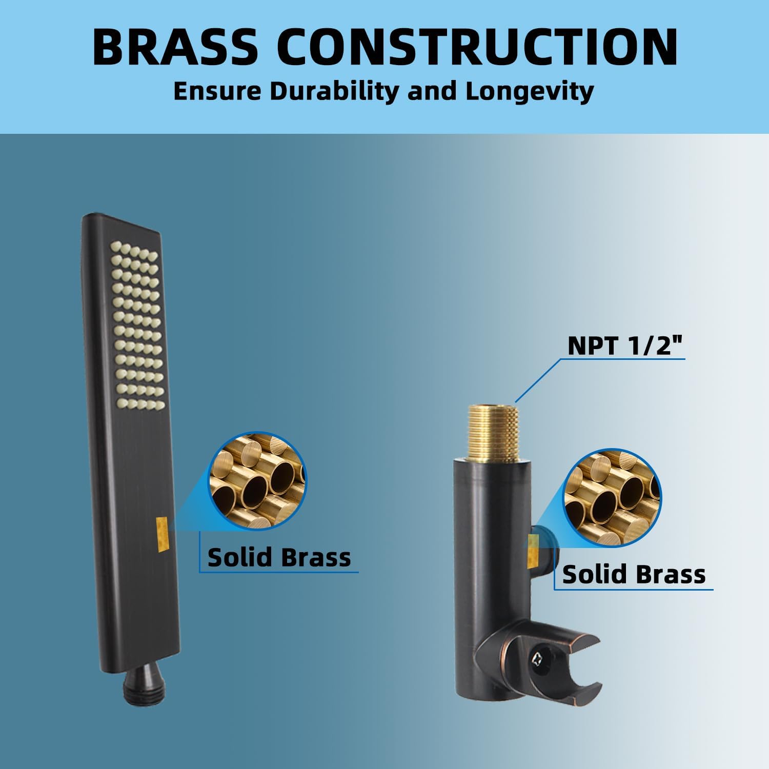 Premium Solid Brass Handheld Shower Head with Arc Design