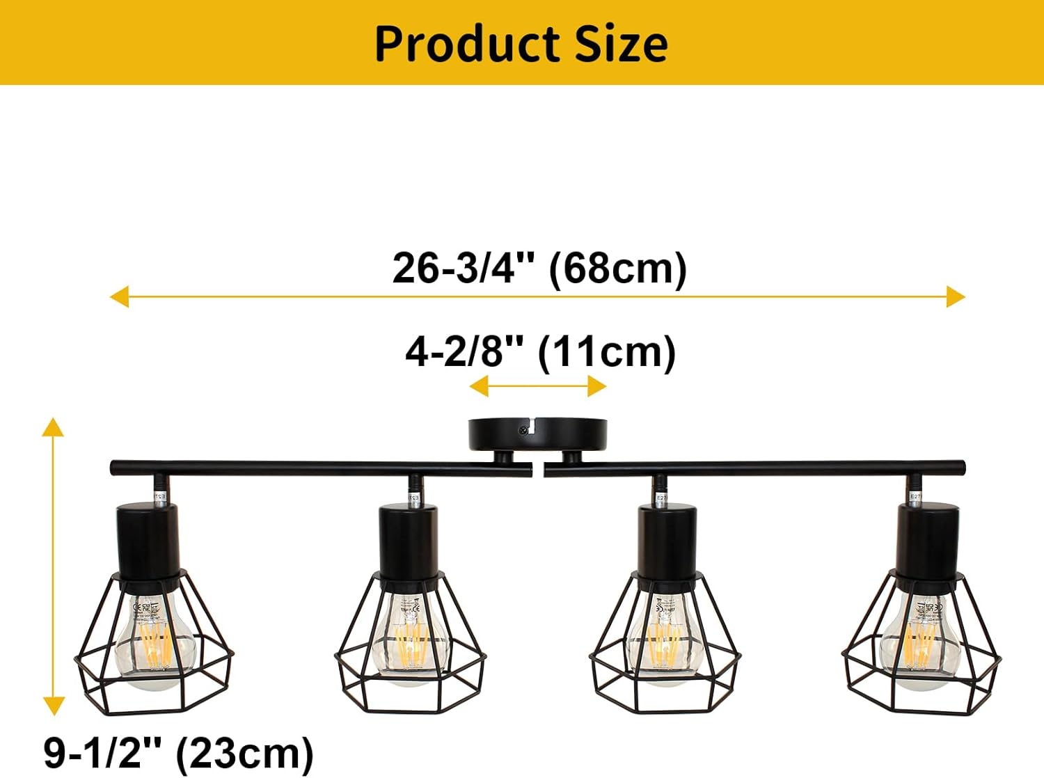 HiBay 4-Light Track Lighting Kit - Black Geometric Metal Cage Industrial Spotlight