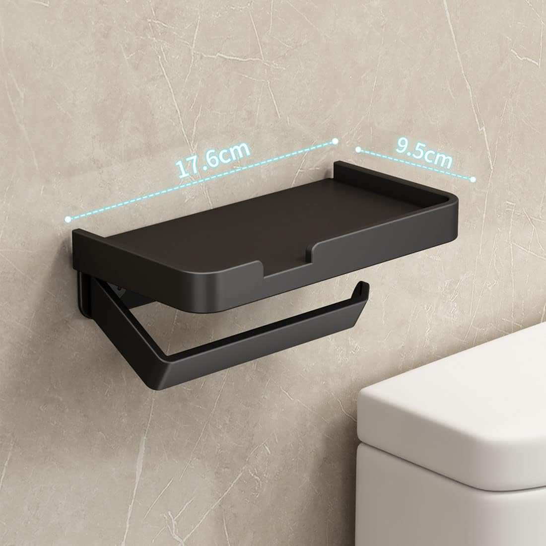 BOJOHREO Black Toilet Paper Holder with Shelf and Storage
