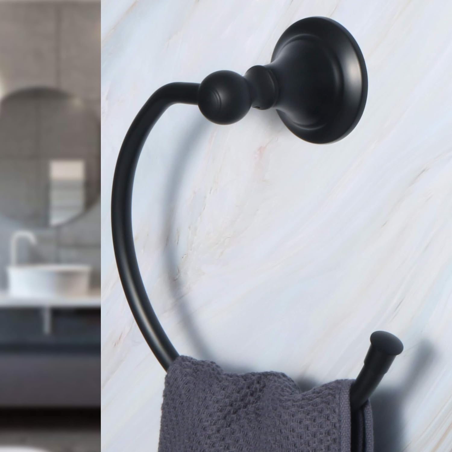 Alise Matte Black Towel Ring for Bathroom