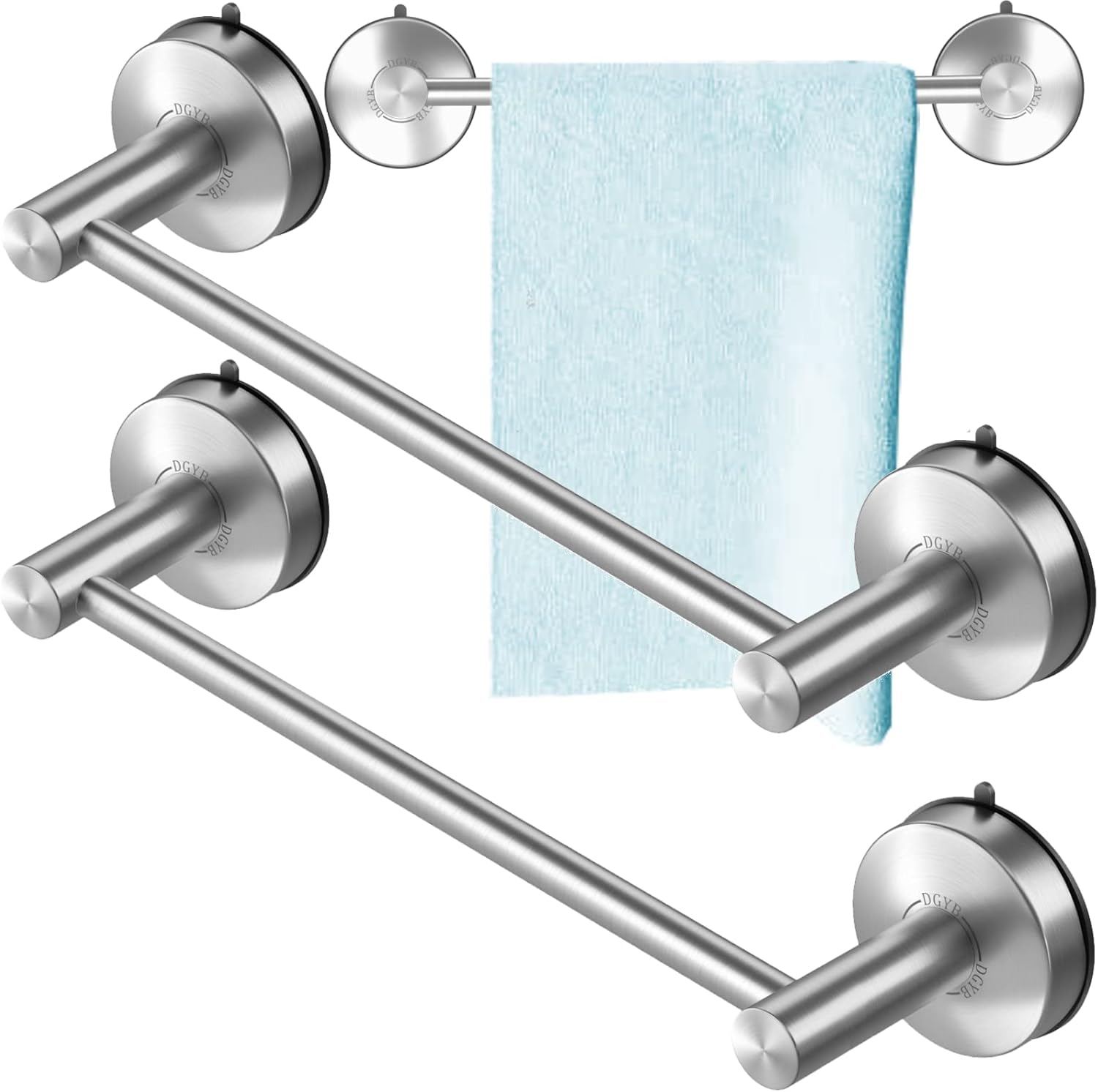 DGYB Suction Cup Towel Bar Set of 2 Brushed Nickel