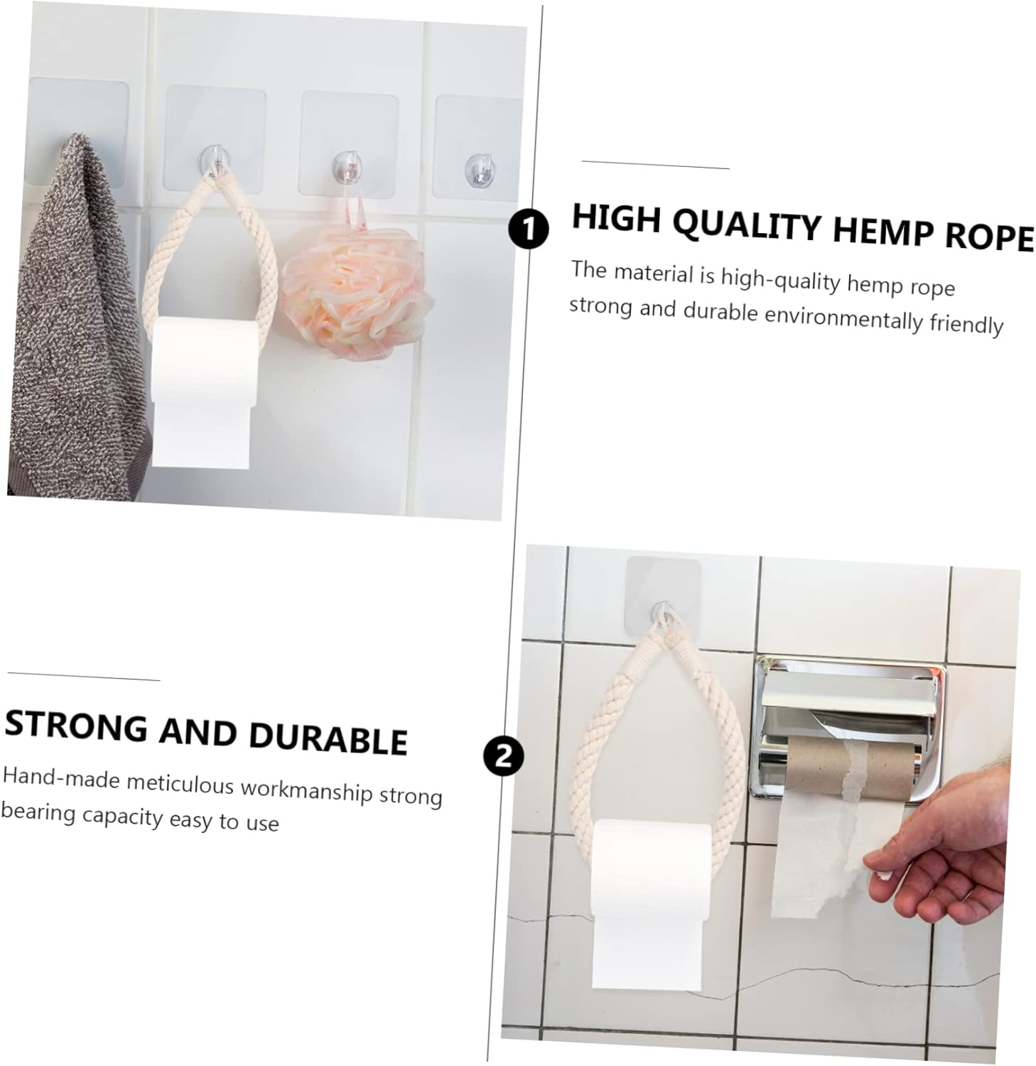 Wall-Mounted Durable Rope Hanging Toilet Paper Holder