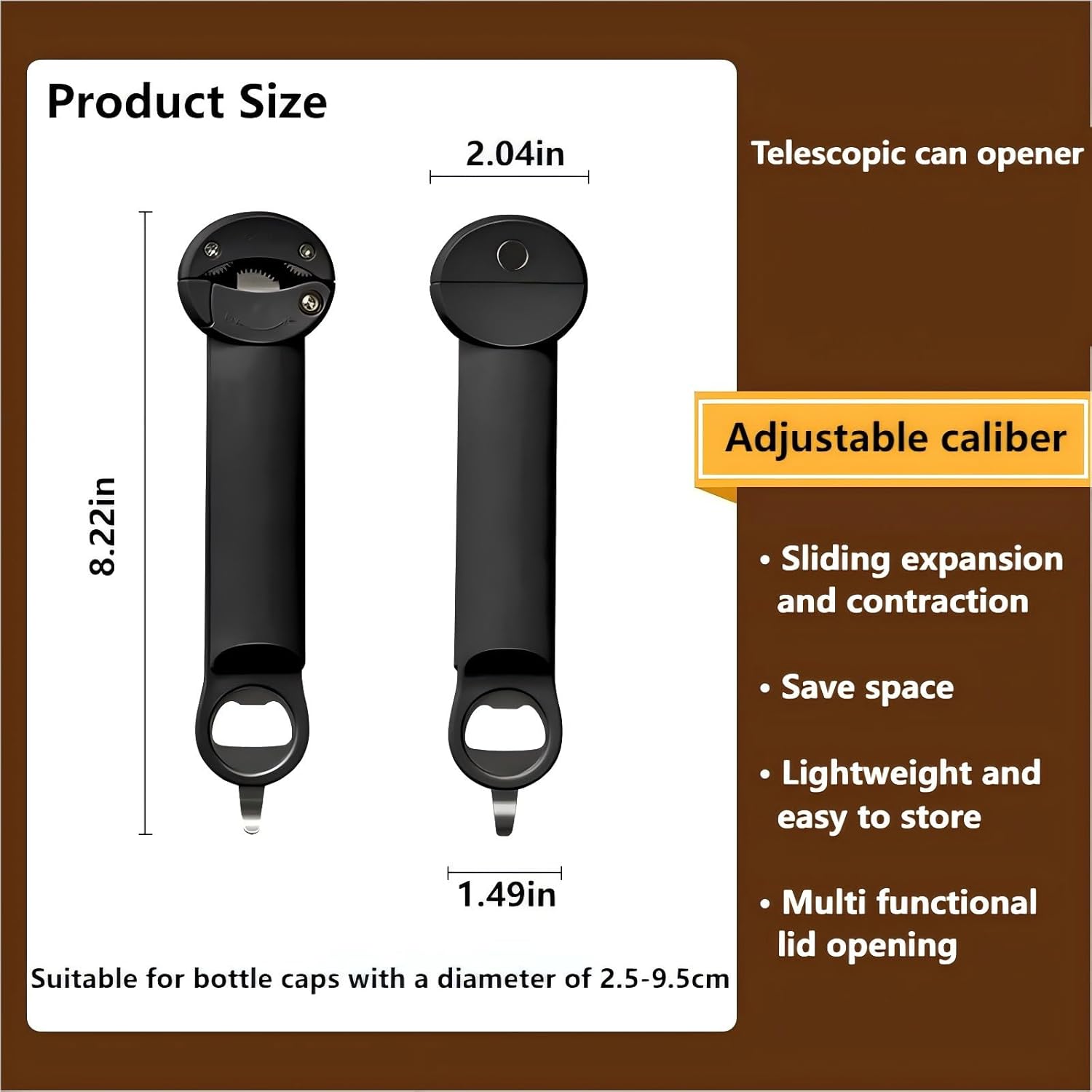 Multi-Function Retractable Bottle Can Opener Black