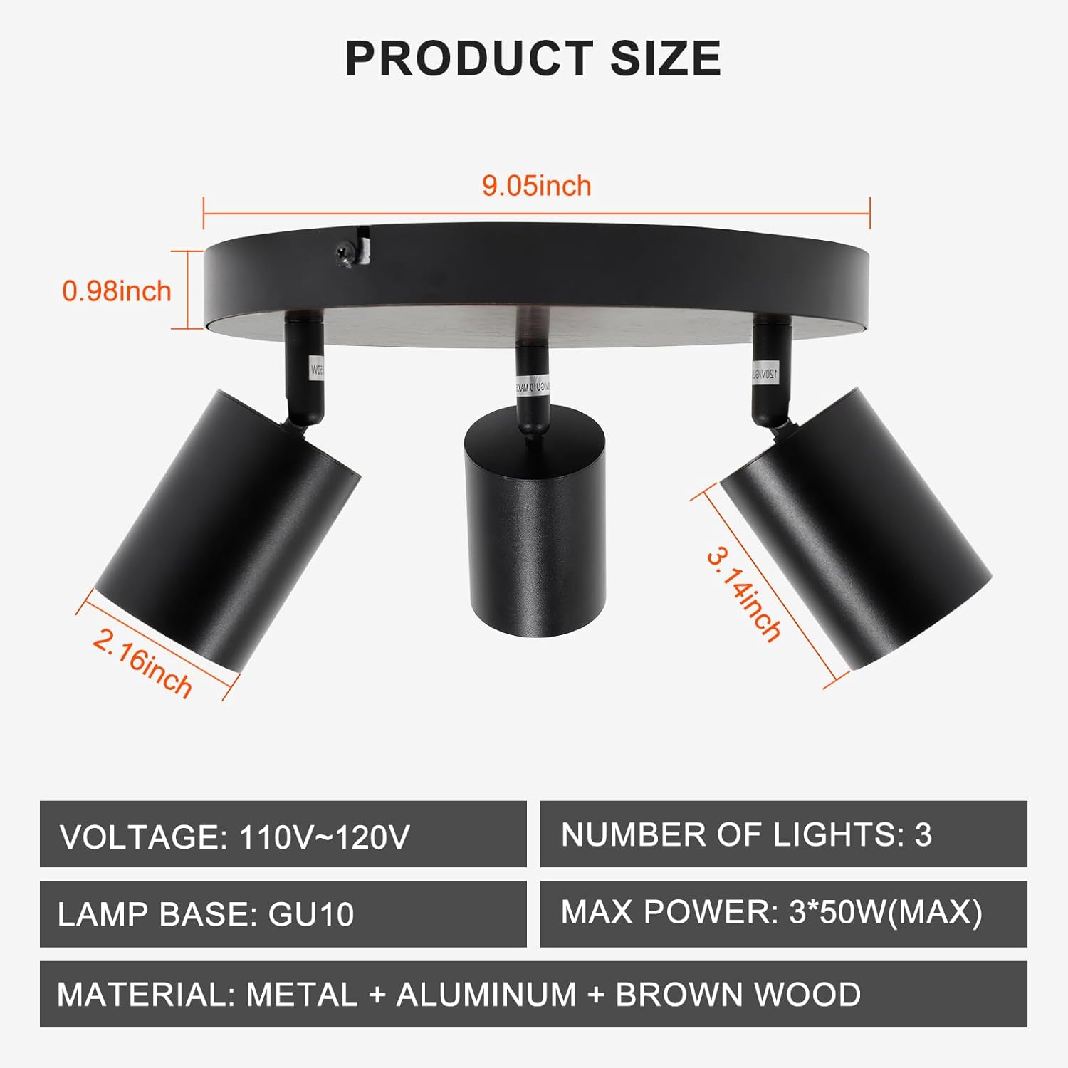 Ketom 3-Light LED Flush Mount Spotlight with Dark Walnut Canopy