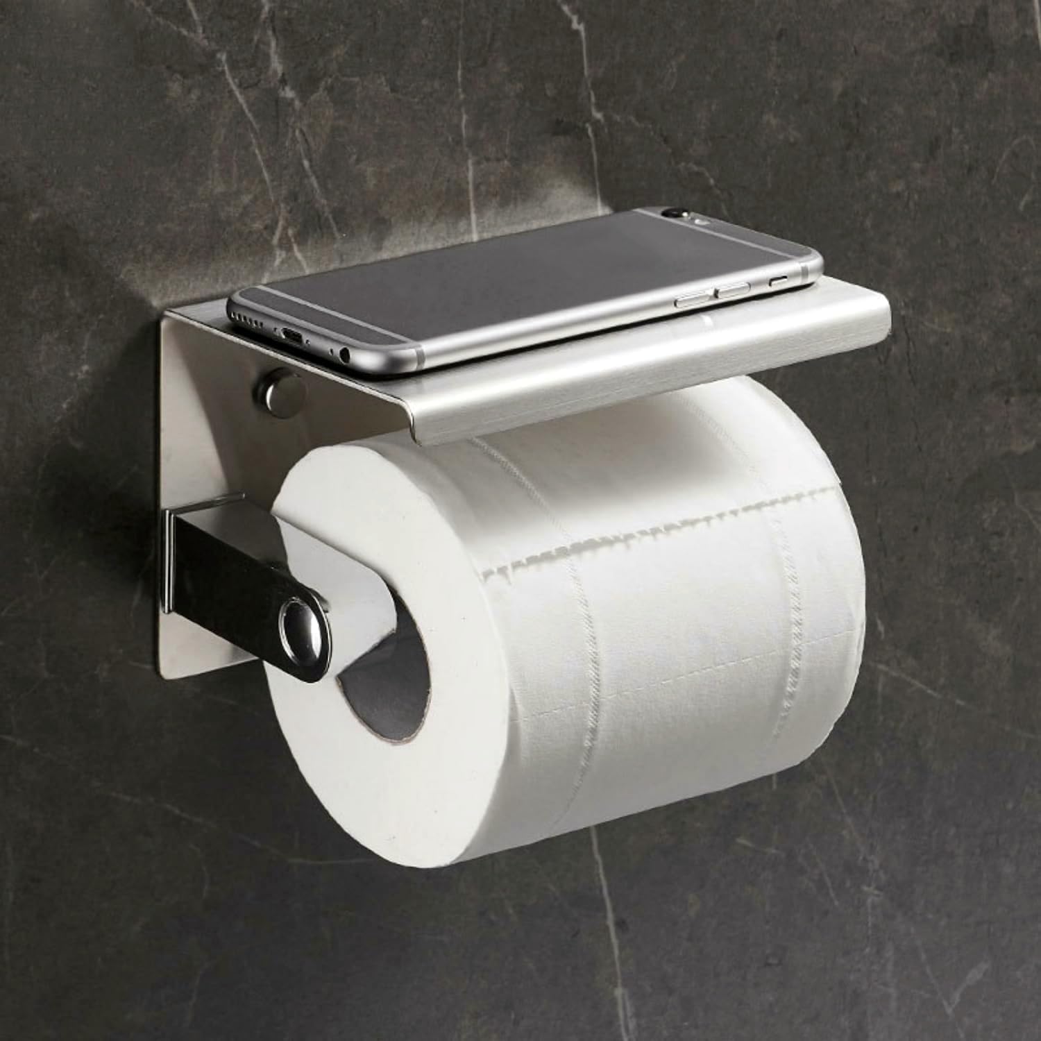 Modern Toilet Paper Holder with Shelf Brushed Silver 304 Stainless Steel