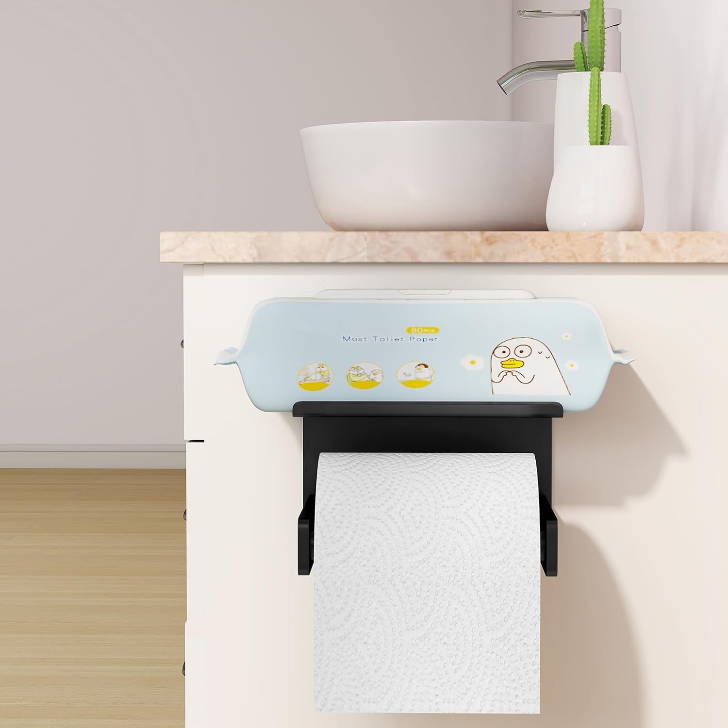 Bethom Toilet Paper Holder Wall Mount Mat black