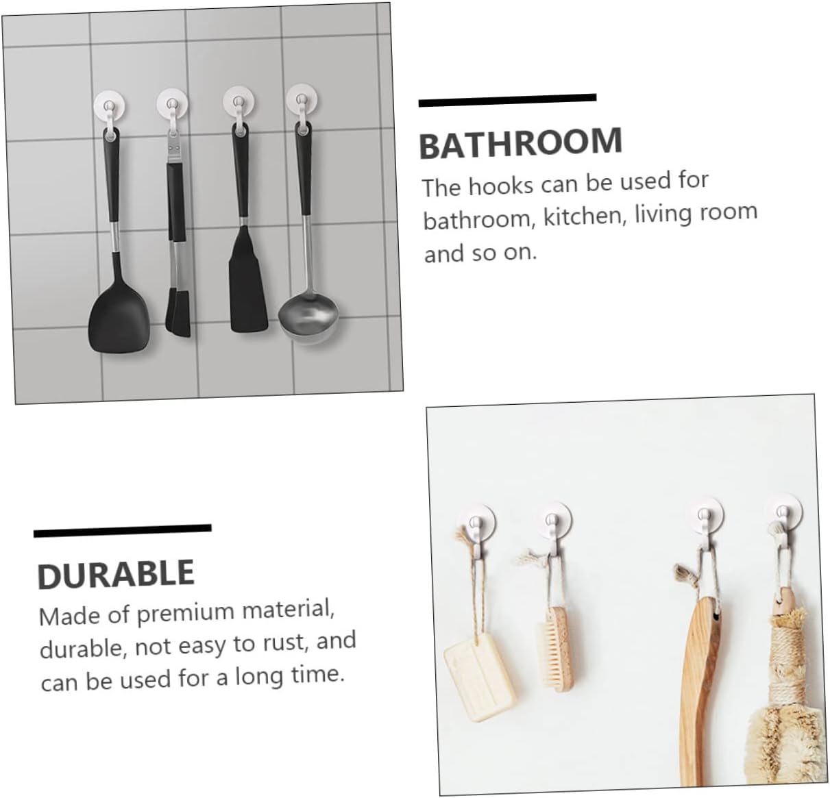 KITANDOVE 3pcs Self-Adhesive Hooks for Bathroom and Kitchen