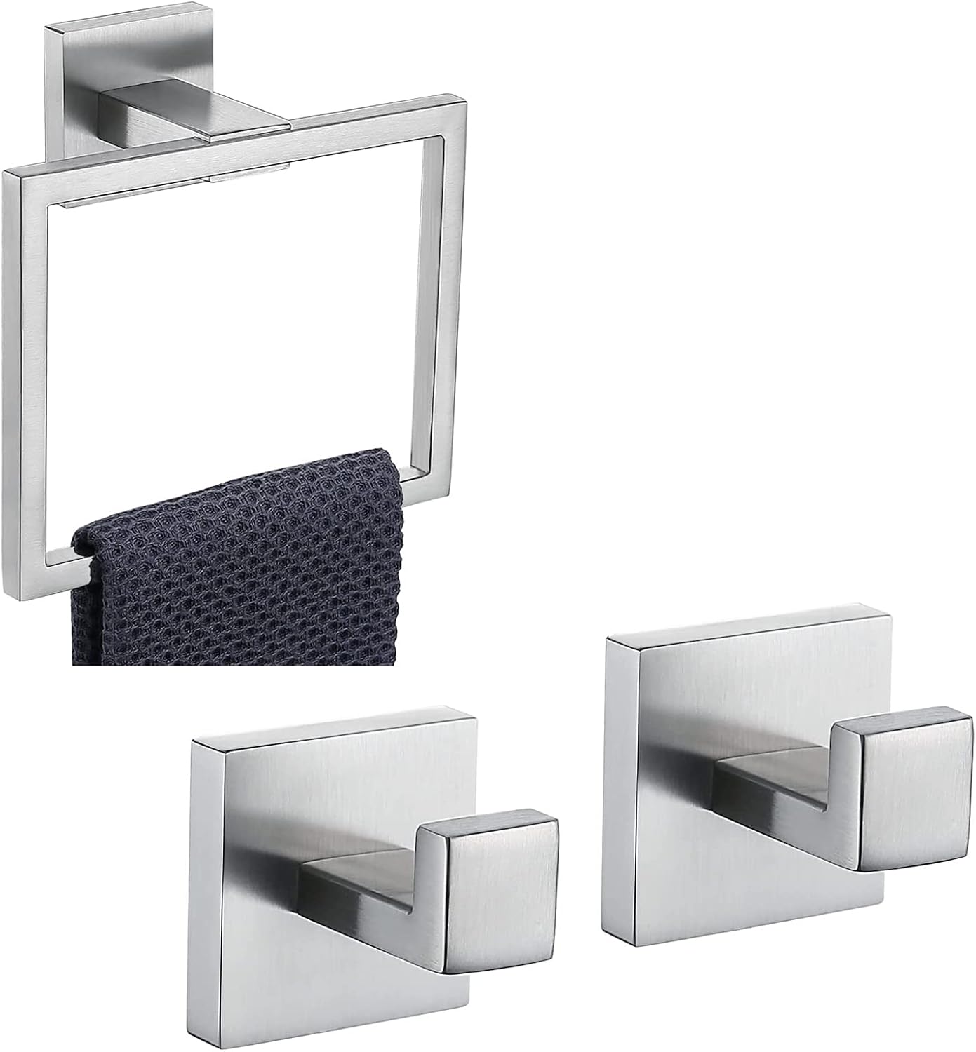 TQKAG Stainless Steel Square Towel Ring Hooks for Bathroom and Kitchen