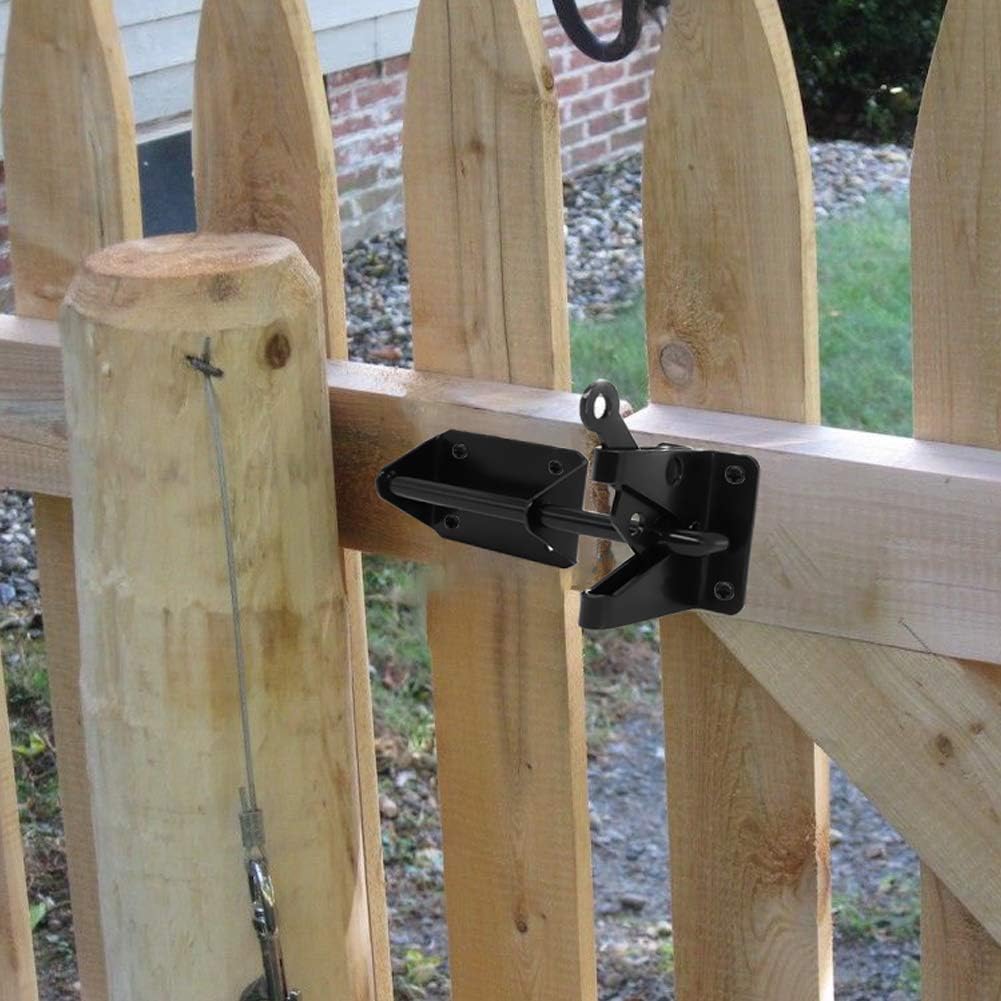 Durable Outswinging Gate Latch with Gravity Security Cable Puller Black