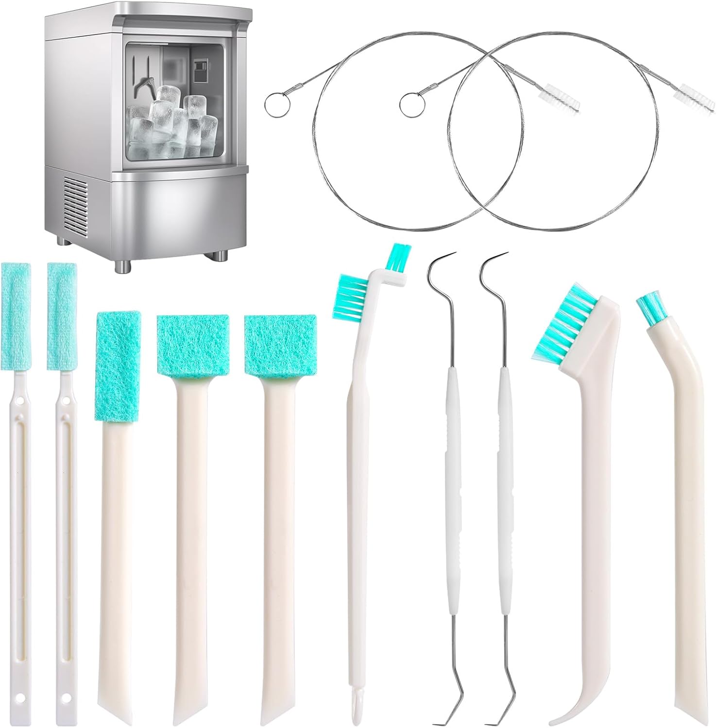 PEUTIER Ice Maker Cleaners Set - 10pcs Cleaning Brushes 2pcs Double Ended Hooks