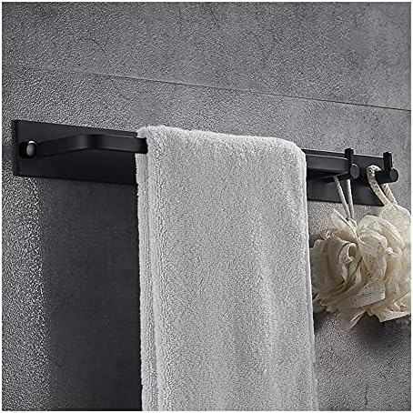 ANNBKA Black Aluminum Towel Bar with 2 Hooks 1