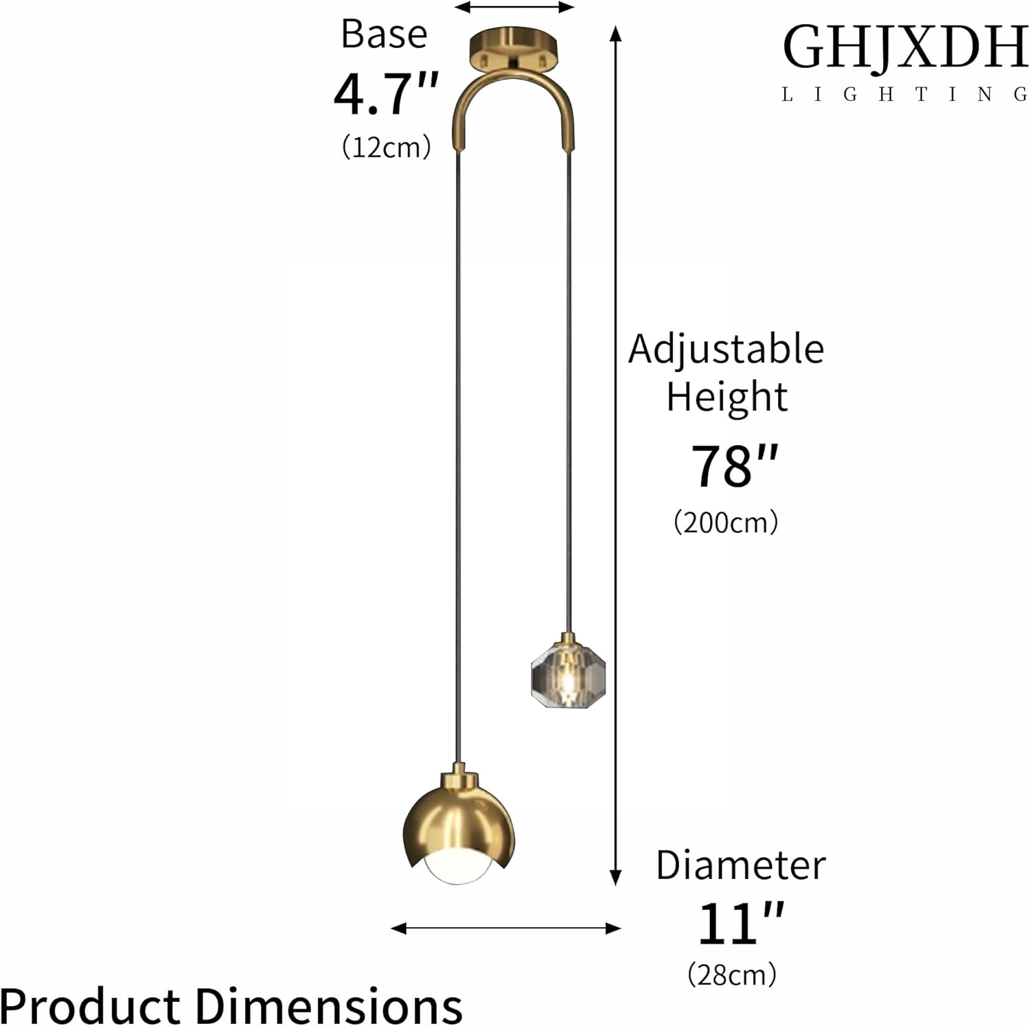 Modern Gold Chandelier Light Fixture with Crystal 79 Inch Dimmable LED Bulb