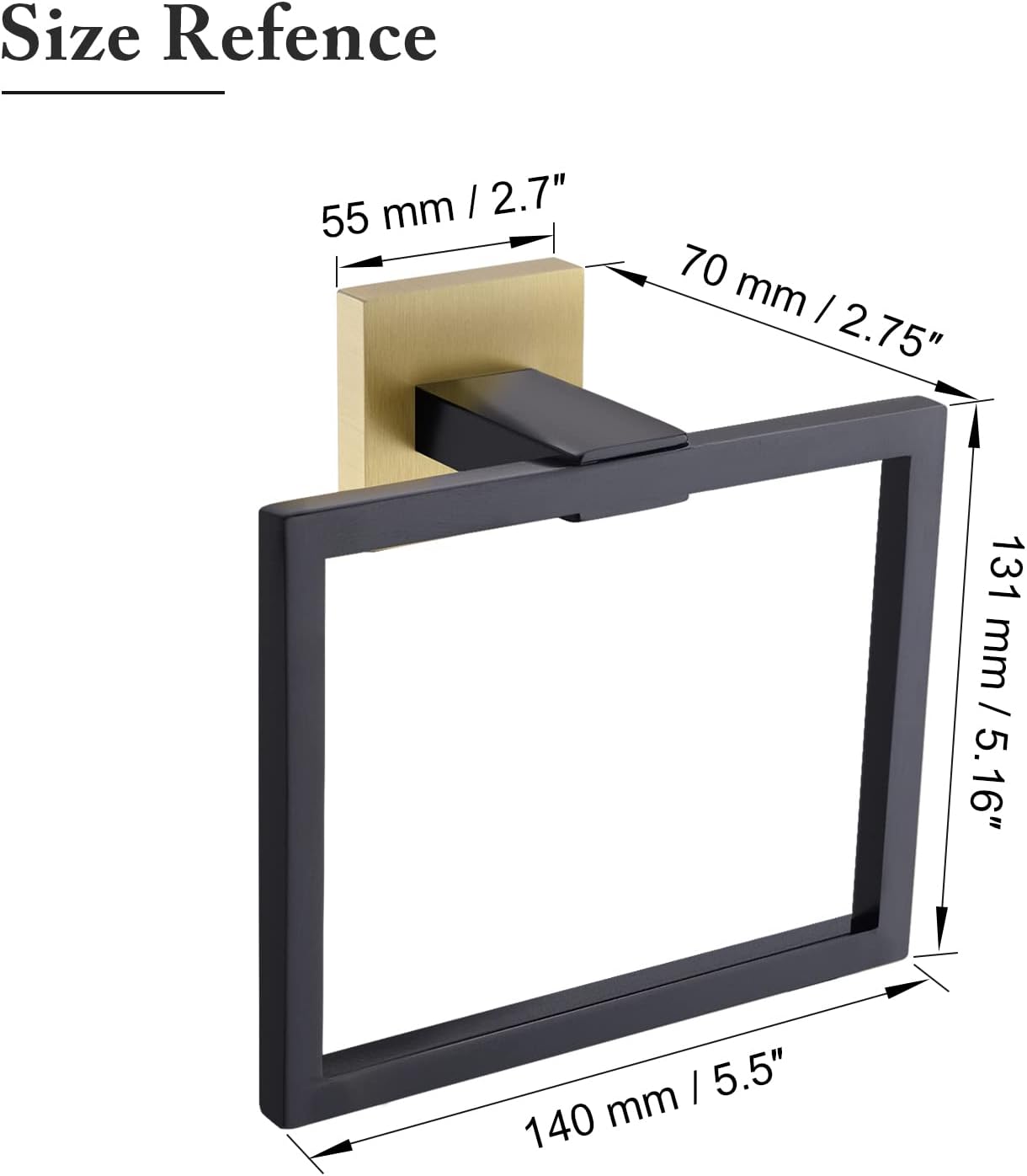 TQKAG Stainless Steel Square Towel Ring Hooks BlackGold