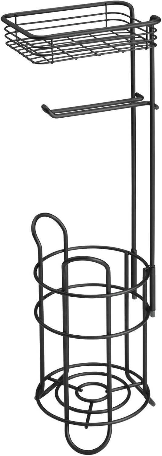 mDesign Steel Toilet Paper Holder with Storage Shelf - Matte Black