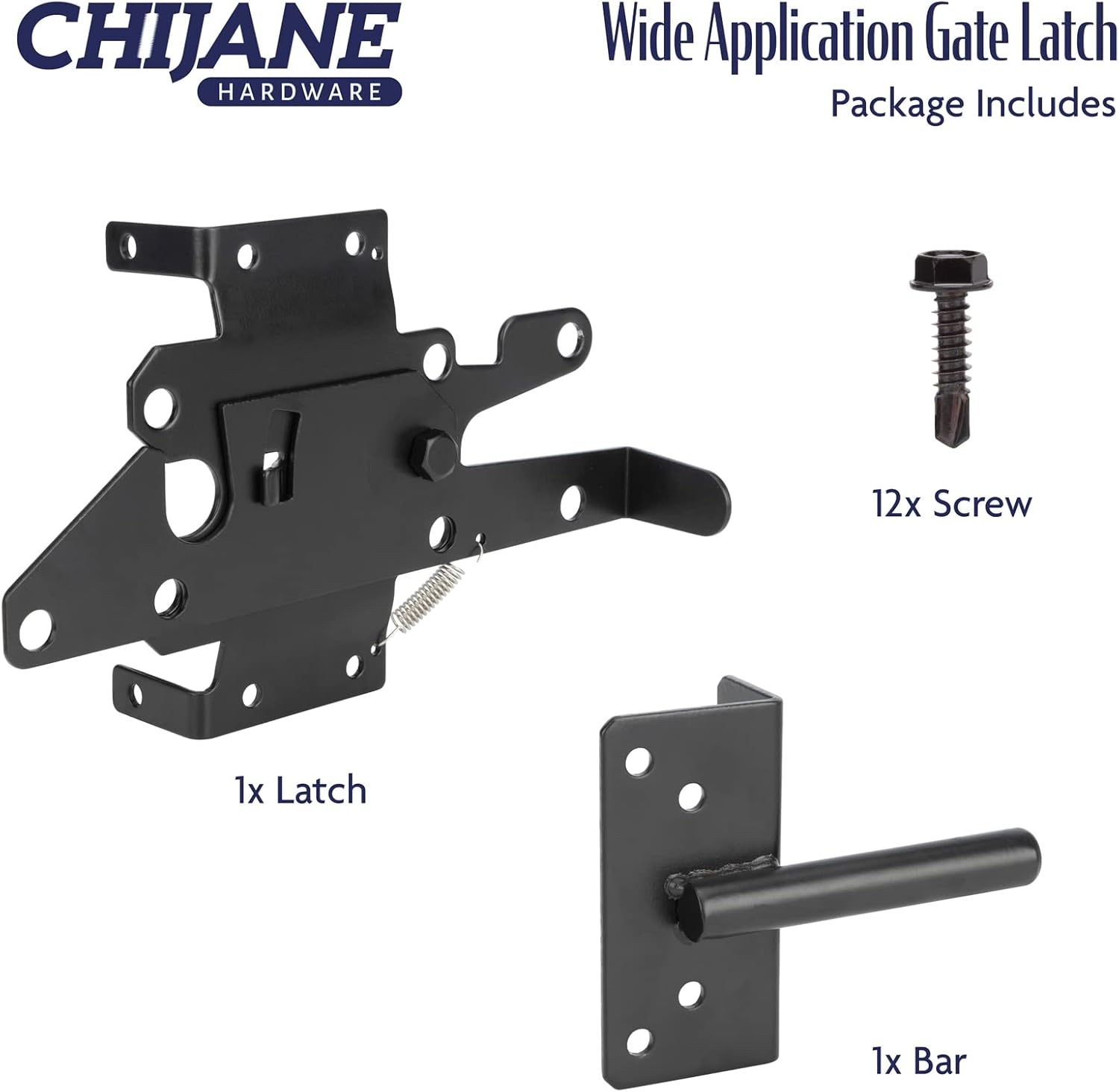 Heavy Duty Outdoor Fence Gate Latch with Black Powder Coat Finish