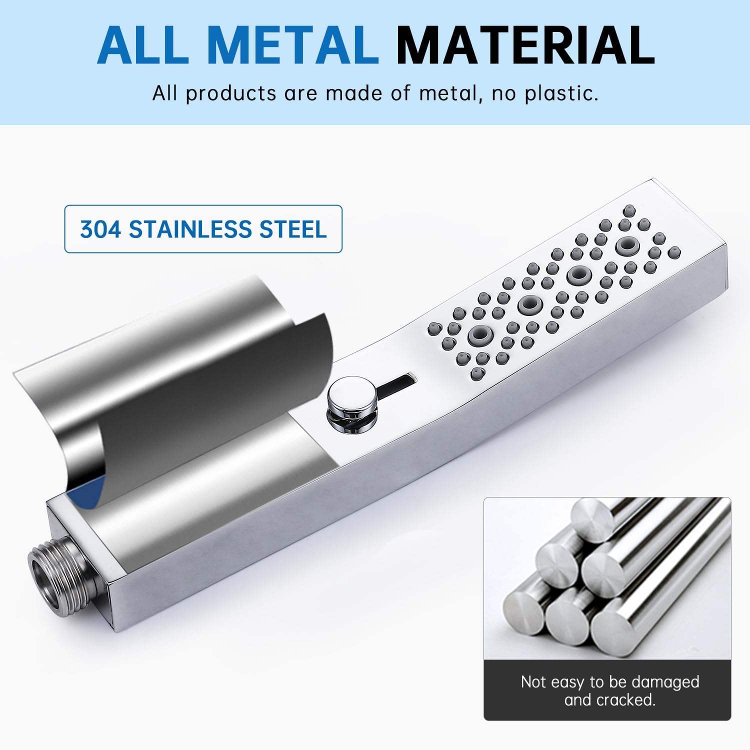G-Promise All Metal Square 3-Mode Handheld Shower Head