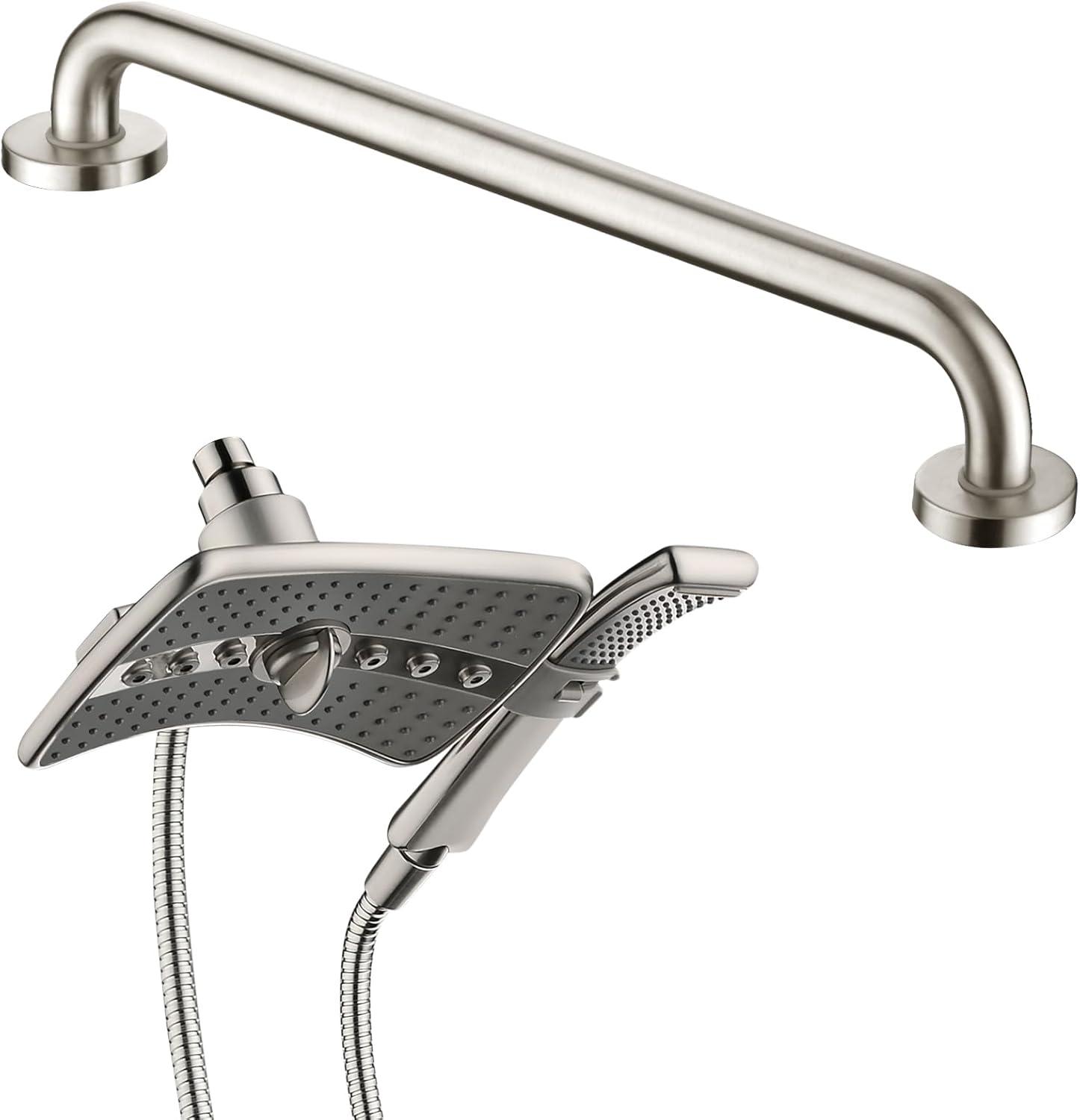 Bright Showers Dual Shower Head Grab Bar Set