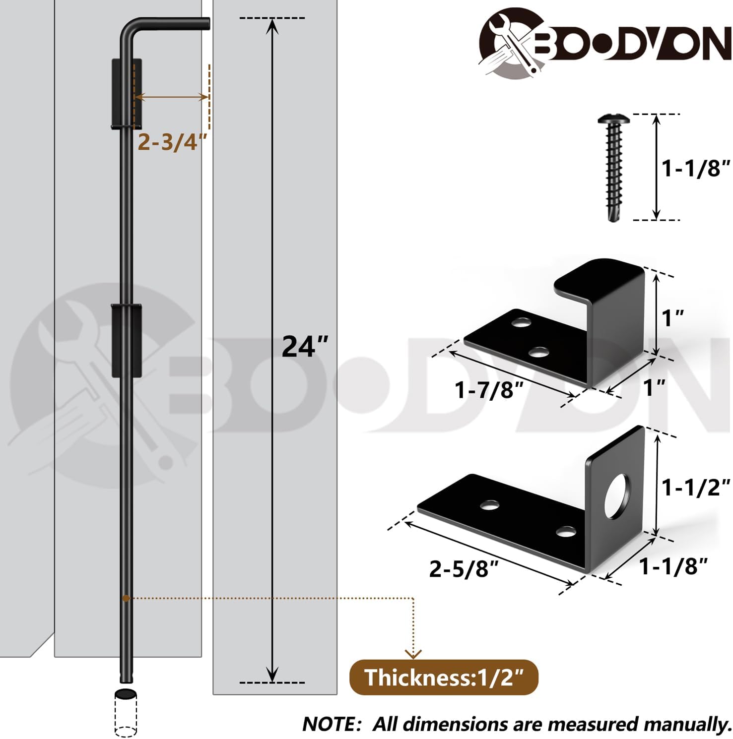 24 Cane Bolt Drop Rod Gate Hardware - Durable Weatherproof Gate Latch 1 Pack