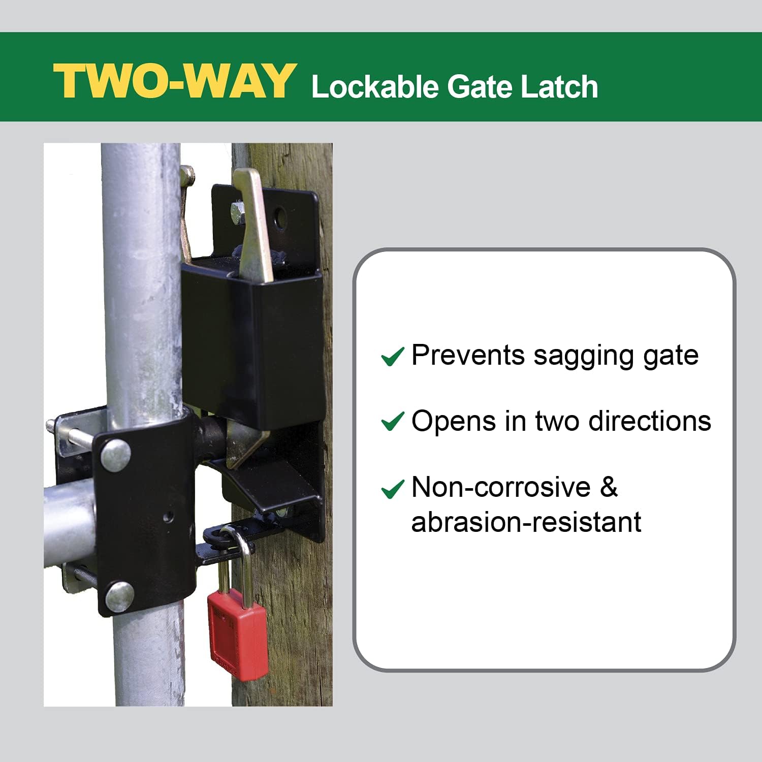 Powerfields Two-Way Lockable Gate Latch Farm Pet Cage Fence Stable Gate