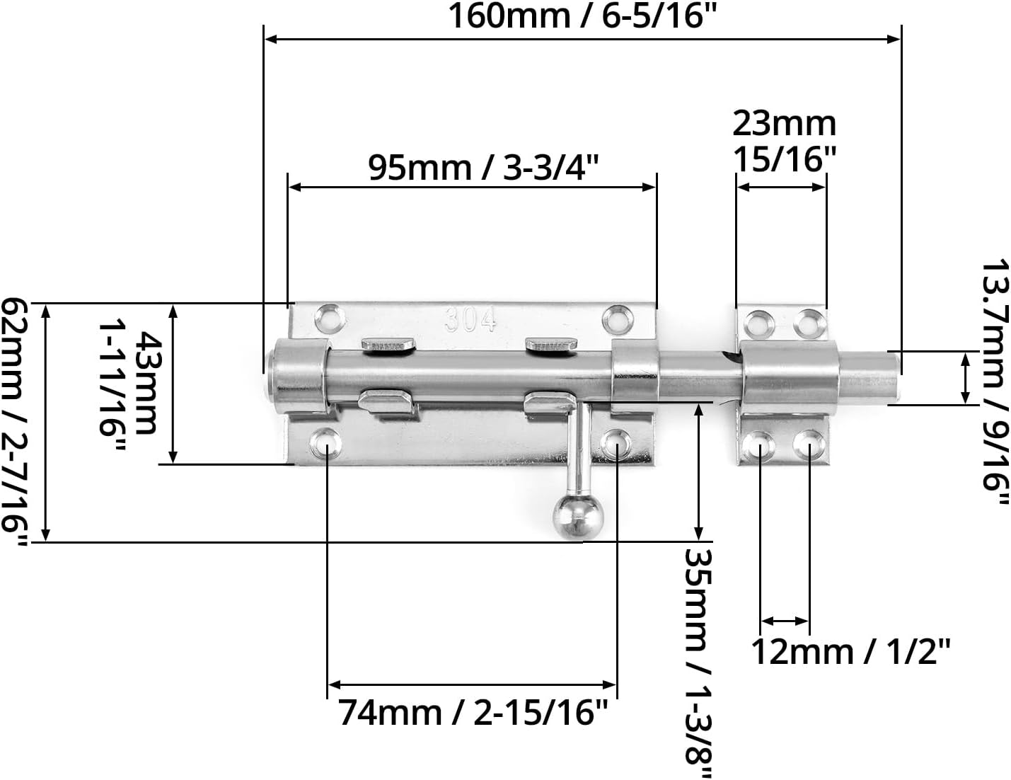 QWORK 8-Pack Sliding Bolt Gate Latch