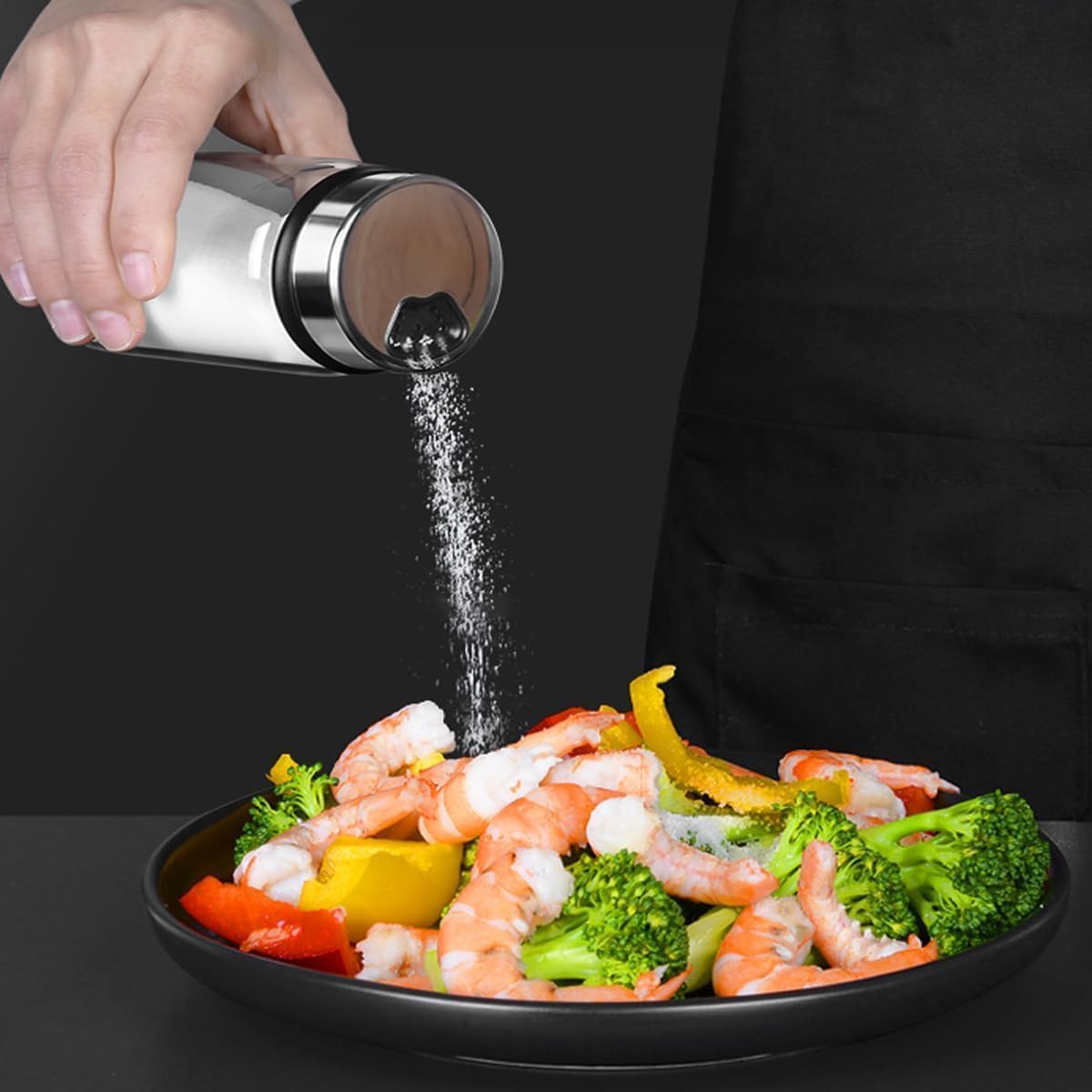 Verdental 7 oz Clear Glass Salt Pepper Shakers with Adjustable Lid