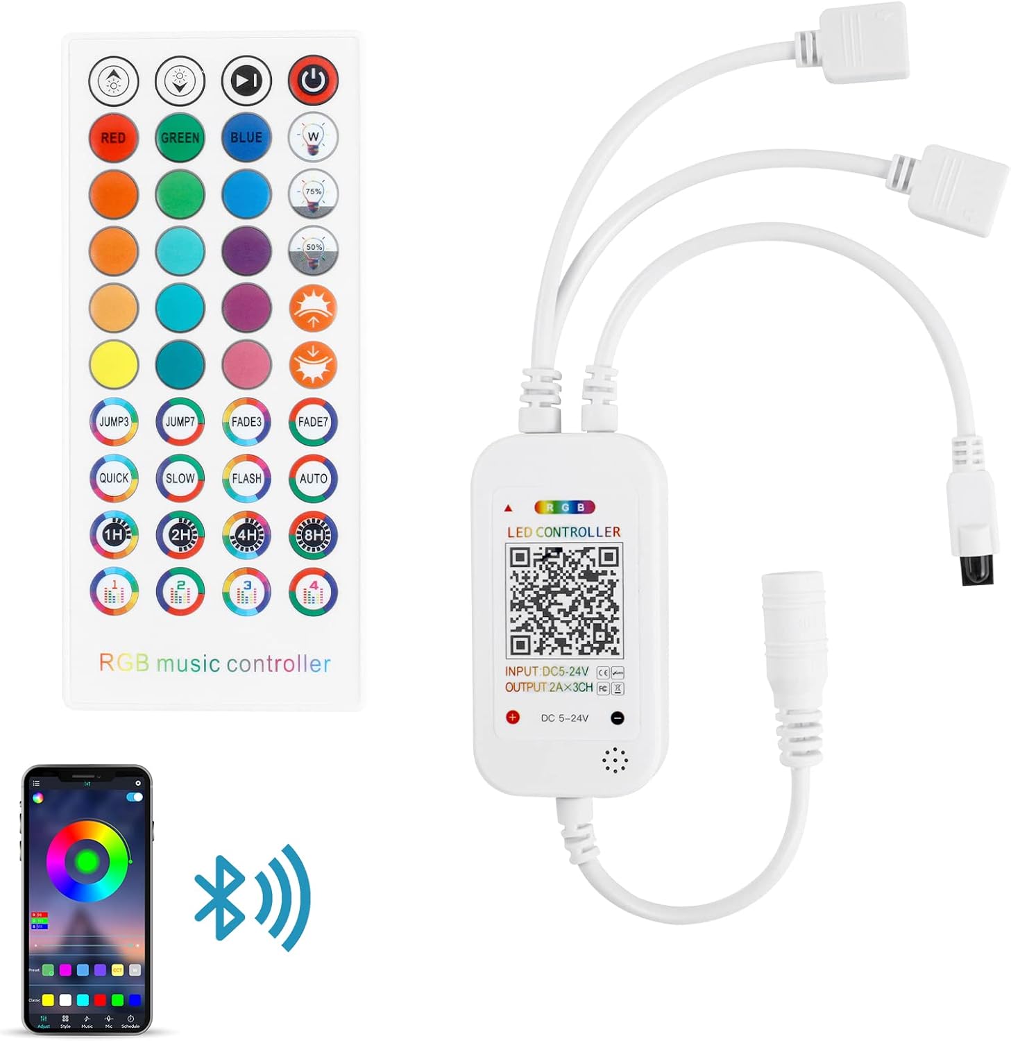 RGBZONE Bluetooth RGB LED Controller with 40-Key IR Remote 1