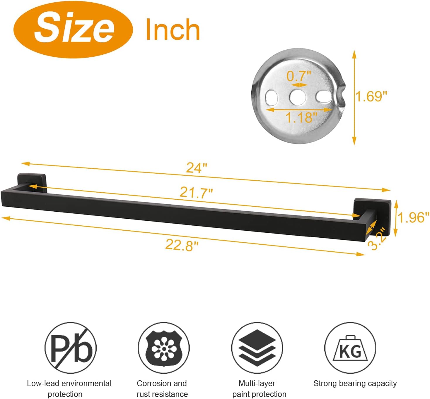 TocTen Matte Black Towel Bar and Ring Set
