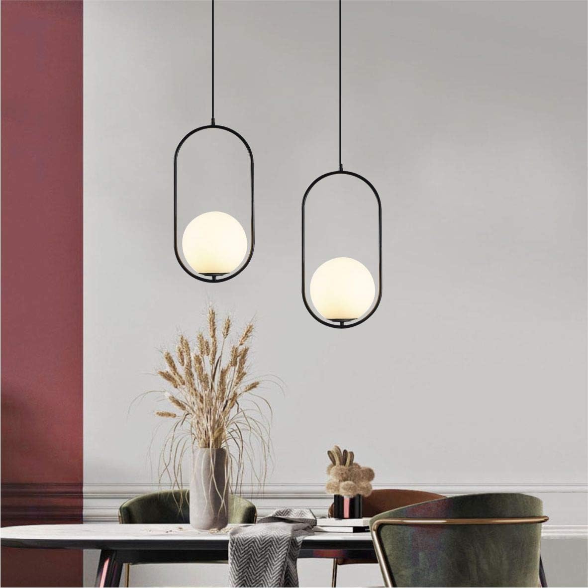 Modern Matte Black Pendant Light with White Glass Shade
